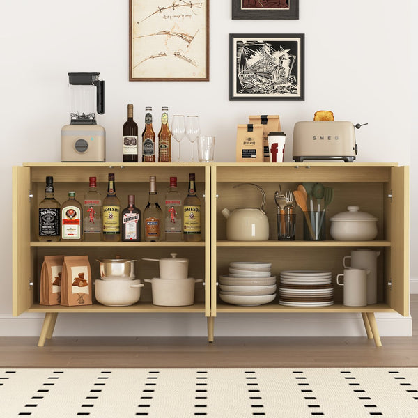 English Elm Sideboard Walnut Credenza with Hexagonal Doors and Adjustable Shelves for Dining Areas W409P327407