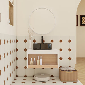 English Elm 24" Floating Bathroom Vanity Open Shelf Ceramic Vessel Sink Modern White Wood Finish W3450S00055