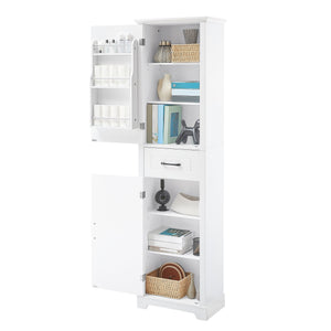 English Elm Tall Bathroom Storage Cabinet with Slim Profile, Adjustable Shelves, Anti-Tip Safety & Painted MDF Finish White N725P246463K