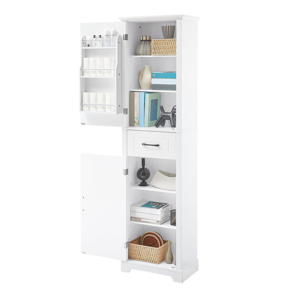 English Elm Tall Bathroom Storage Cabinet with Slim Profile, Adjustable Shelves, Anti-Tip Safety & Painted MDF Finish White N725P246463K
