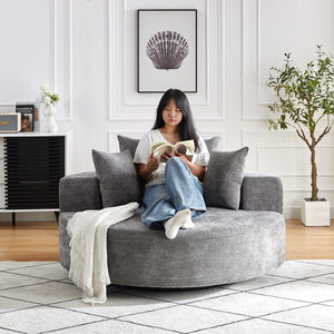 English Elm 55''L Chenille Foam Single Swivel Chair with Plush Backrest Pillow, 360° Smooth Recline for Living Room Lounge Comfort Grey W834S00352