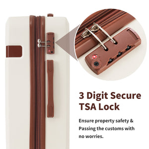 English Elm 4 Piece Hard Shell Abs Luggage Set with Spinner Wheels Tsa Lock and Packing Cubes Brown+White N732P197378K