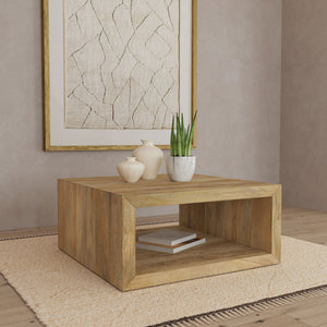 English Elm Mesa Solid Mango Wood Square Coffee Table with Open Shelf for Organic Living Rooms B062P440316