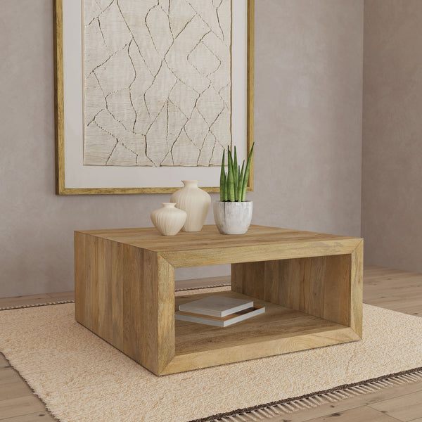 English Elm Mesa Solid Mango Wood Square Coffee Table with Open Shelf for Organic Living Rooms B062P440316