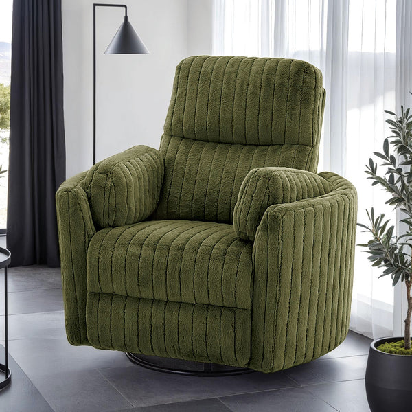 English Elm Power Power Glider Recliner with Swivel, Smooth Glide Motion, Power Recline Button, Plush Pillow Seat, Vibrant Upholstery Accents for Modern Living Room Olive Green 39 L x 32 W x 26 H B2741P391200