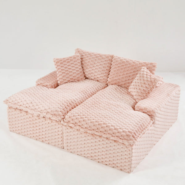 English Elm Pink Turtle Velvet Double Chaise Lounge – Versatile Lazy Sofa With Plush Comfort For Stylish Relaxation W3371S00030-GIGA