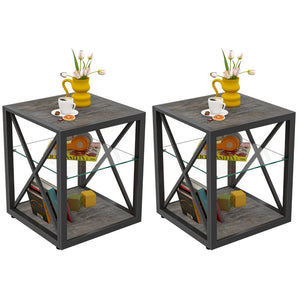 English Elm Set Of 2 Versatile Modern End Tables With Tempered Glass & Rustic Wood For Chic Living Spaces W241P246920-GIGA