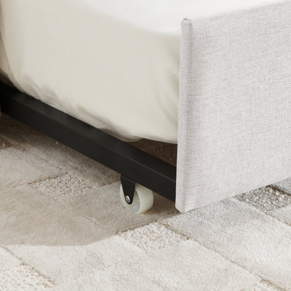 English Elm Twin Size Daybed With Trundle - Elegant Upholstered Sofa Bed In Beige Linen With Stripes, Space-Saving W1413S00090-GIGA