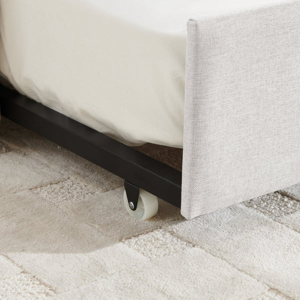 English Elm Twin Size Daybed With Trundle - Elegant Upholstered Sofa Bed In Beige Linen With Stripes, Space-Saving W1413S00090-GIGA