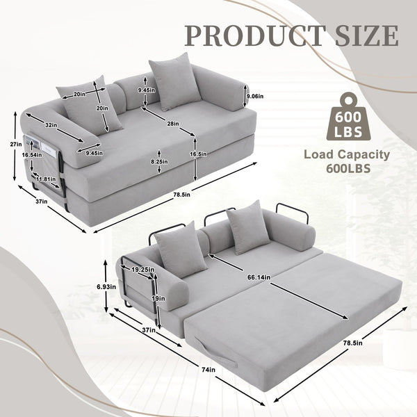 English Elm UNITED modular foldable sofa with metal frame, corduroy upholstery, side pocket & quick assembly convenience Light Gray W1568P374133
