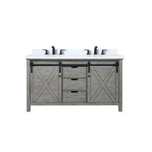 English Elm Ash Grey Double Bath Vanity With Cultured Marble Top, Matte Black Faucet, And Ample Storage Solutions B2731P260143