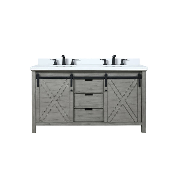 English Elm Ash Grey Double Bath Vanity With Cultured Marble Top, Matte Black Faucet, And Ample Storage Solutions B2731P260143