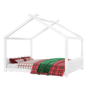 English Elm Queen House Frame Floor Bed Solid Pine Montessori Low Profile Kids Bedroom Light White W1580P387847