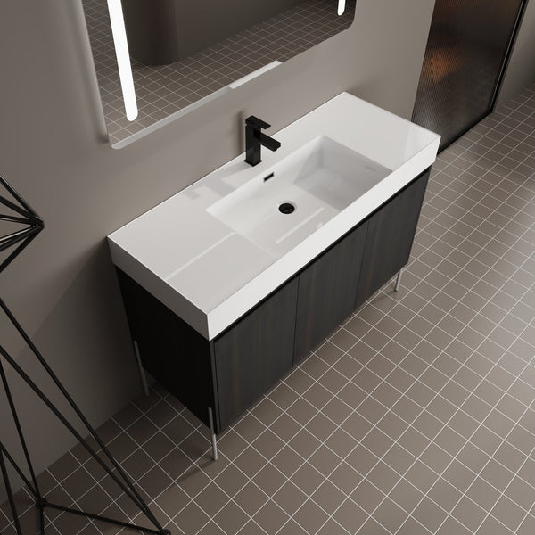 English Elm 48" Freestanding Bathroom Vanity with Resin Sink and Spacious Cabinet, Soft-Close Doors, Durable Finish Dark Oak W1972S00015