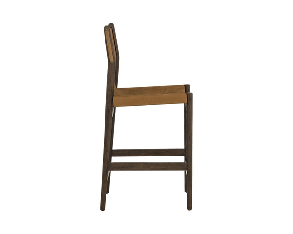 Sunpan ARGUS Counter Stool - Stylish Nubuck Caramel Leather with Sturdy Oak Frame for Modern Spaces 112684
