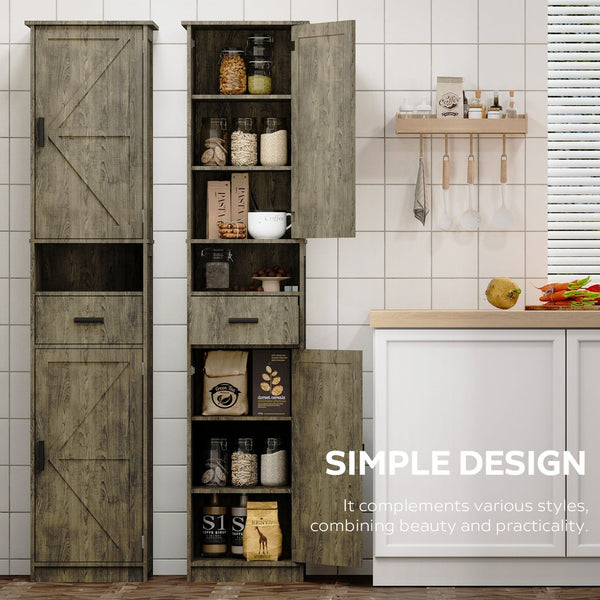 English Elm 69" Slim Tall Storage Cabinet with Barn Doors and Drawer for Small Spaces, Adjustable Shelves, Sturdy Grey W2386P207761