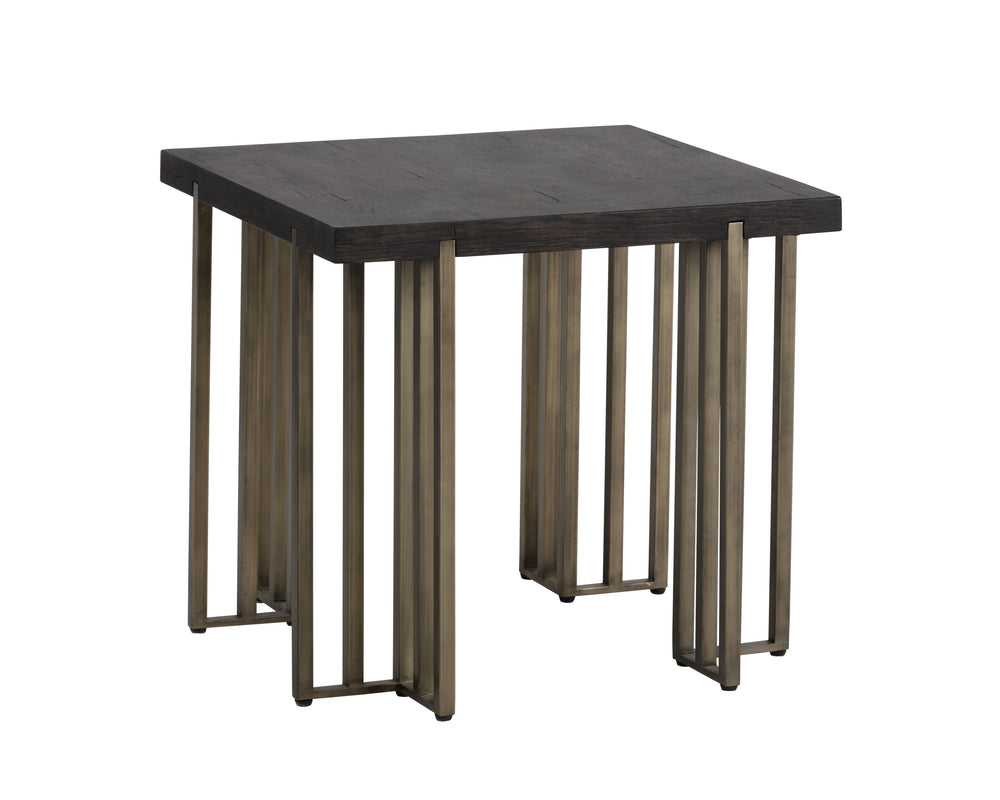 Sunpan Alto Side Table - Stylish Oak Wood Veneer with Antique Brass Legs for Chic Living Room Appeal