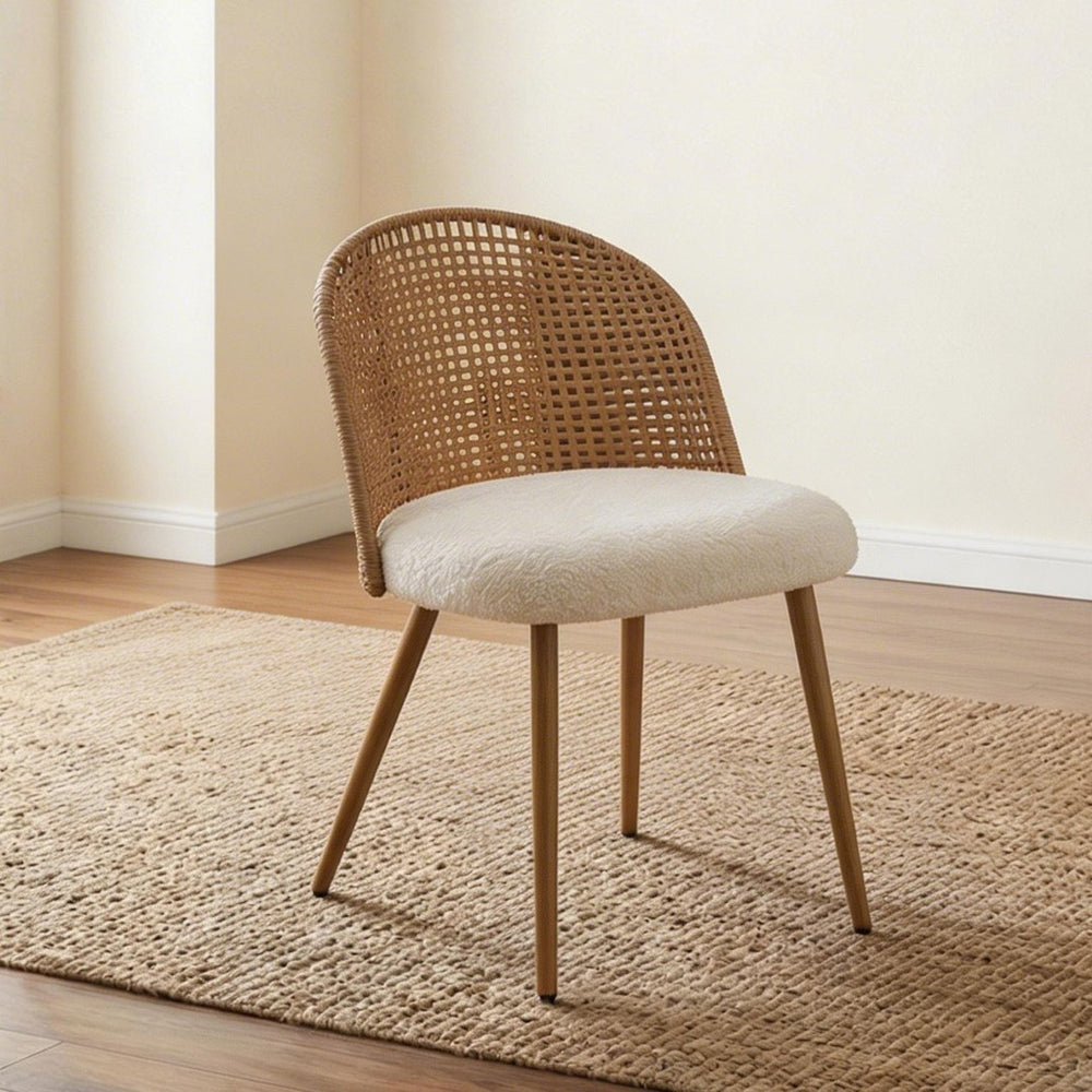 English Elm Wicker Rattan Dining Chair Set of Two with Foam Cushion Bohemian Kitchen Seating W3590P453805