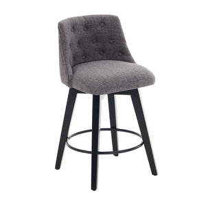English Elm 007-360° Swivel Bar Stools Set of 2 25" Counter Height Linen Tufted Back Solid Wood Frame Durable Upholstery Dark Gray W2636P242117
