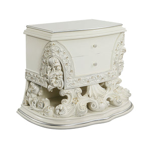 English Elm Adara Scrolled Floral Antique White Nightstand with Felt-Lined Self-Close Drawers, 2 Storage B2726P293224