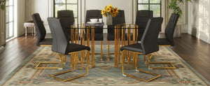 English Elm Table and Chair Set 8 Seater Oval Glass Dining with Glamorous Gold Base Modern Luxe Black+Gold,Transparent W1151S04721