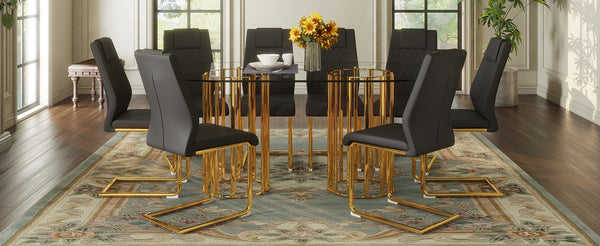 English Elm Table and Chair Set 8 Seater Oval Glass Dining with Glamorous Gold Base Modern Luxe Black+Gold,Transparent W1151S04721
