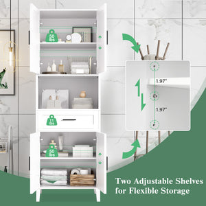 English Elm 70.9" High Freestanding Tall Bathroom Cabinet with Soft-Close Doors, Drawer & Adjustable Shelves for Organized Living White N729P272001K