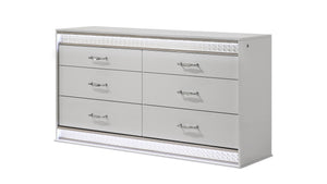 English Elm Glam 6-Drawer LED Dresser with Crystal Accents, Lacquer Finish, Velvet-Lined Top Drawers, 60"W G150108642