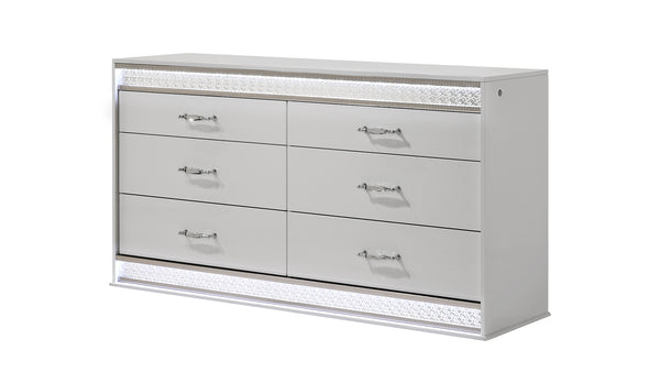 English Elm Glam 6-Drawer LED Dresser with Crystal Accents, Lacquer Finish, Velvet-Lined Top Drawers, 60"W G150108642