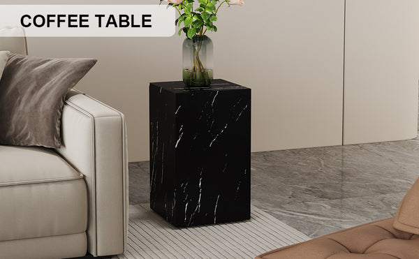 English Elm 11.8*11.8*19.6 Black Marble Texture MDF Coffee Table — Luxurious, No-Assembly Side Table for Living Rooms W1151P218681