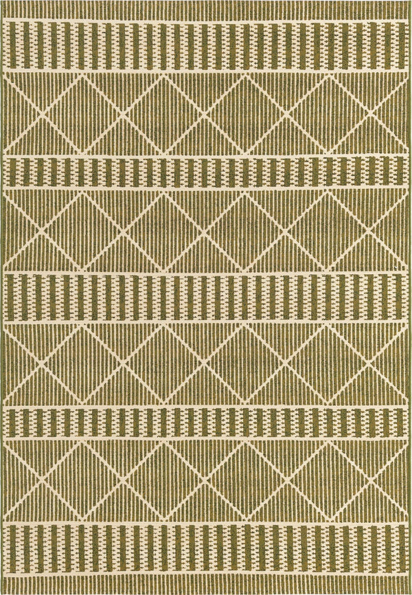 Unique Loom Outdoor Trellis Dalyan Machine Made Striped Rug Green, Ivory 5' 3" x 8' 0"