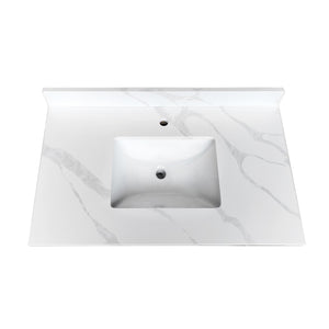 English Elm 37-inch Carrara Quartz Vanity Top Undermount Sink Marble Veined Stain Resistant Bath W2699P459405