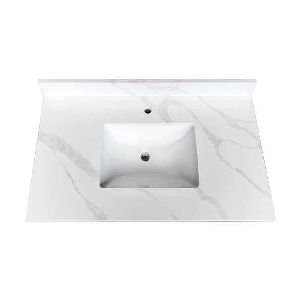 English Elm 37-inch Carrara Quartz Vanity Top Undermount Sink Marble Veined Stain Resistant Bath W2699P459405