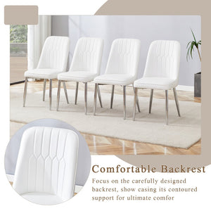 English Elm Table Set With 8 Modern White Pu Chairs - Sleek Imitation Marble Top & Durable Stainless Steel Legs W1151S04189-GIGA