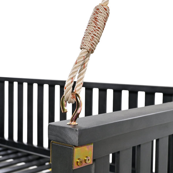 English Elm Topmax Acacia Wood Porch Swing Bed Sloped Frame Outdoor Lounger for Backyard Patio Black WF319383AAB