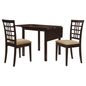 English Elm Vanetta 3-Piece Cappuccino Dining Set with Drop Leaf Table & Cushioned Beige Chairs, Two-Tone Elegance B062S00805