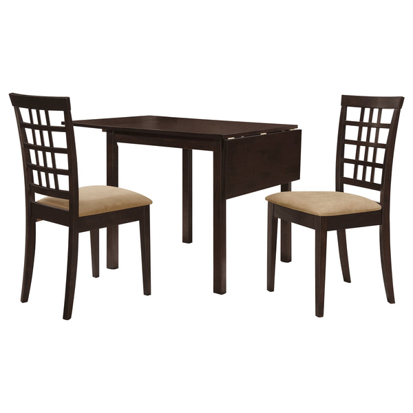 English Elm Vanetta 3-Piece Cappuccino Dining Set with Drop Leaf Table & Cushioned Beige Chairs, Two-Tone Elegance B062S00805