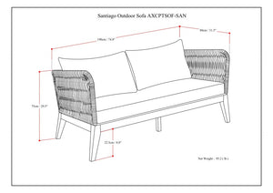 English Elm Santiago Outdoor Sofa in Slate Grey — Handcrafted Aluminum & Acacia Wood, Water-Repellent Cushions, Removable Covers B136P159396