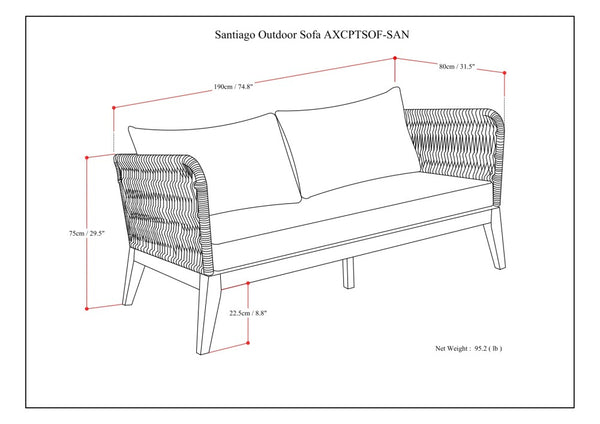 English Elm Santiago Outdoor Sofa in Slate Grey — Handcrafted Aluminum & Acacia Wood, Water-Repellent Cushions, Removable Covers B136P159396