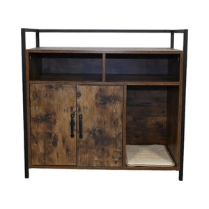 English Elm Rustic Wooden Cat Litter Box Enclosure with Scratching Mat, Rustic Brown Industrial Cat Hideaway 31.9"x17.7"x31.4" W1412P271588