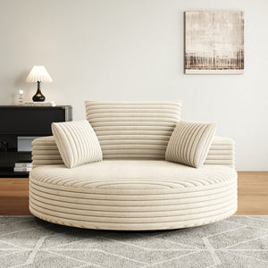 English Elm 55''l 55'l Faux Rabbit Fur Corduroy Swivel Chair Fluffy Foam Lounge Seat for Living Room W834S00445