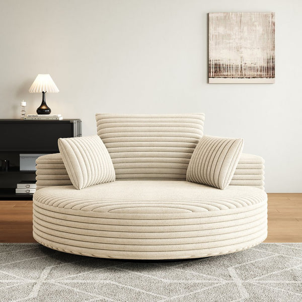 English Elm 55''l 55'l Faux Rabbit Fur Corduroy Swivel Chair Fluffy Foam Lounge Seat for Living Room W834S00445