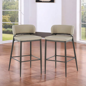 English Elm Christopher Knight Home® - Metal Industrial Leathaire Barstool Set of 2 with Comfortable Seat, Footrest, Non‑Slip Feet, Durable Frame khaki N771P247188V