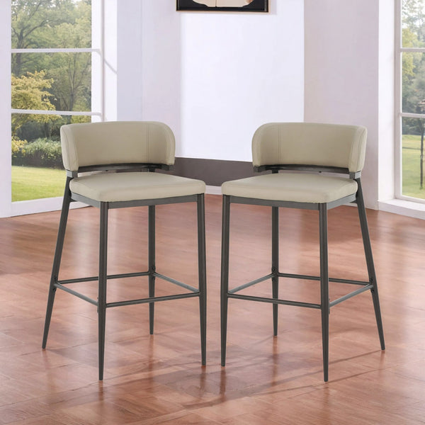English Elm Christopher Knight Home® - Metal Industrial Leathaire Barstool Set of 2 with Comfortable Seat, Footrest, Non‑Slip Feet, Durable Frame khaki N771P247188V