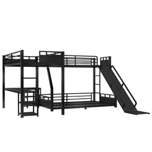 English Elm L-Shaped Metal Bunk Bed With Slide, Twin Loft, Desk & Storage Shelves - Space-Saving Design In Black! W1580S00278