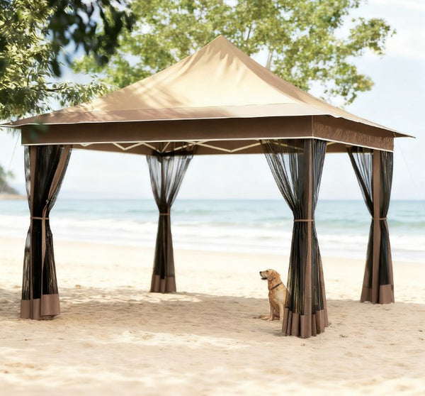 English Elm Adjustable Pop up Gazebo with Mesh Walls Oxford Fabric Canopy for Patio Garden T3971P426988