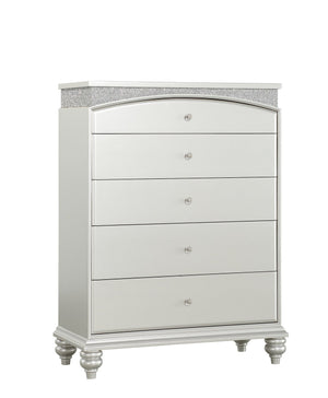 English Elm Maverick Platinum Finish Dresser with 9 Drawers, Crystal Knobs, Rhinestone Inlay, Felt Top Drawer - Luxurious Storage Silver 50 L x 20 W x 42 H B2726P247645