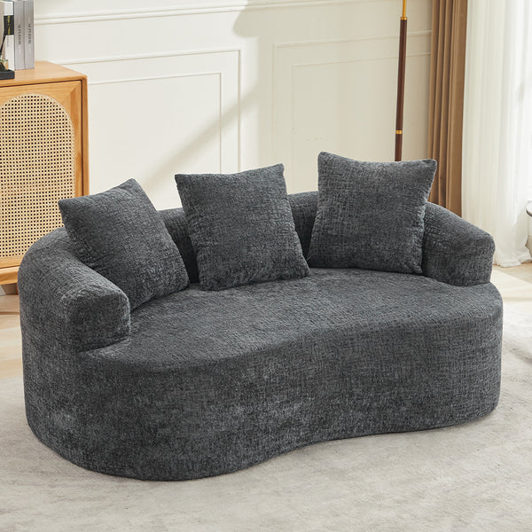 English Elm Curved Chenille Loveseat with Memory Foam Seating and Three Pillows for Compact Spaces Grey W2915P324465