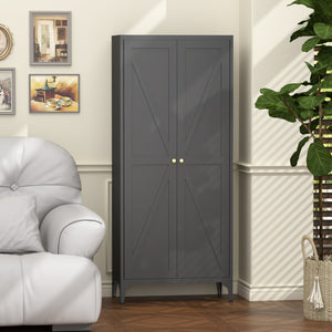 English Elm [metal Adjustable] Tall Steel Pantry Cabinet with Gold Handles and Four Shelves for Any Room Black T3625P366650