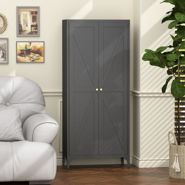 English Elm [metal Adjustable] Tall Steel Pantry Cabinet with Gold Handles and Four Shelves for Any Room Black T3625P366650